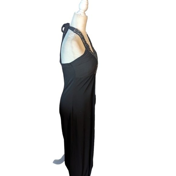 Y2K black Maxi Dress Gown halter Whimsigoth witchy sexy embellishments sz 8 - Picture 3 of 9